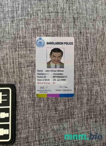Bangladesz policyjna karta ID fotowygląd szablon PSD